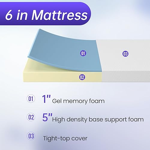 Miniatura 4 de PayLessHere - Colchón de espuma viscoelástica con gel, 6 pulgadas, tamaño california king, con certificación CertiPUR-US, sin fibra de vidrio, cama