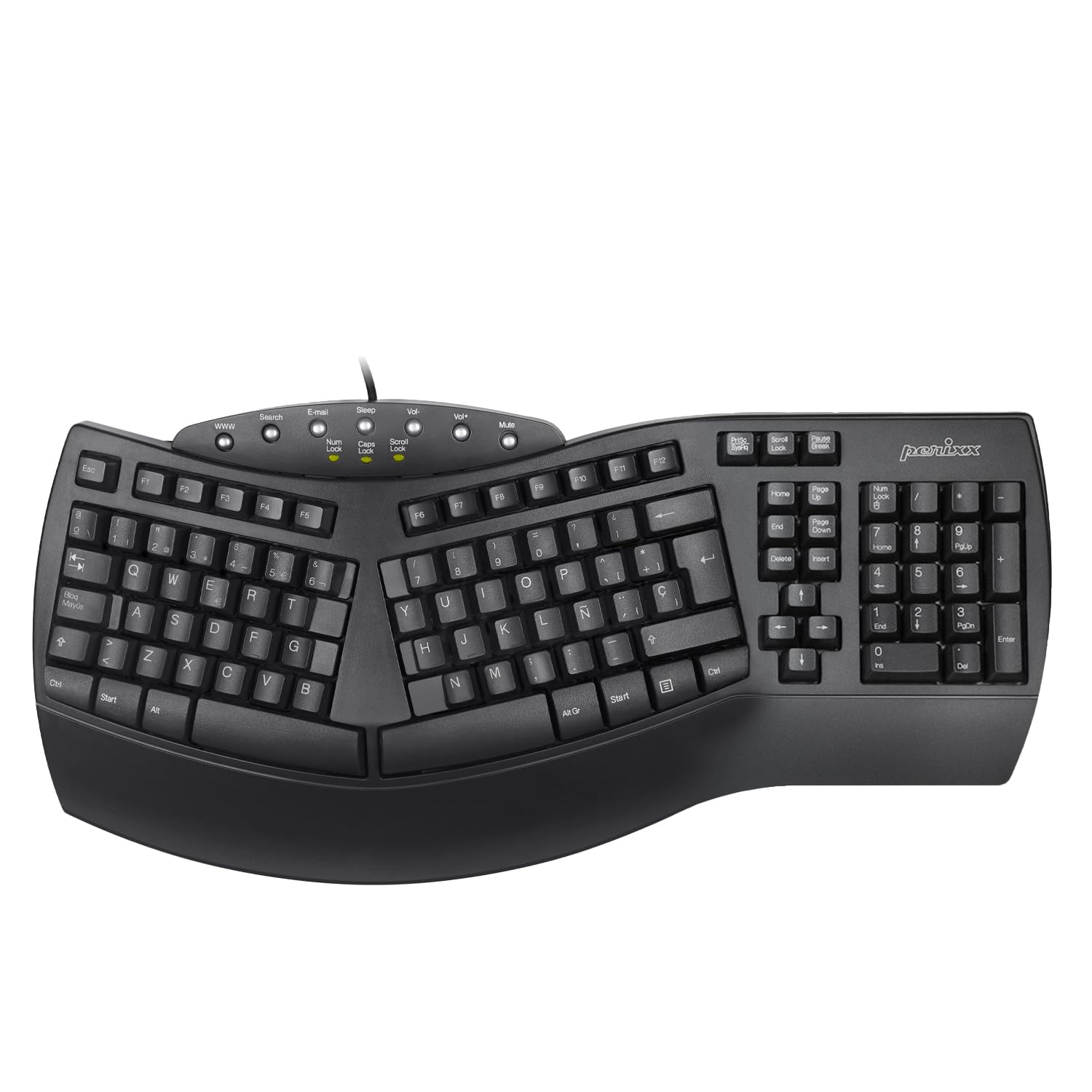 Perixx PERIBOARD-512 Teclado ergonómico Full Size con Cable USB - Diseño Dividido - Negro - QWERTY Español