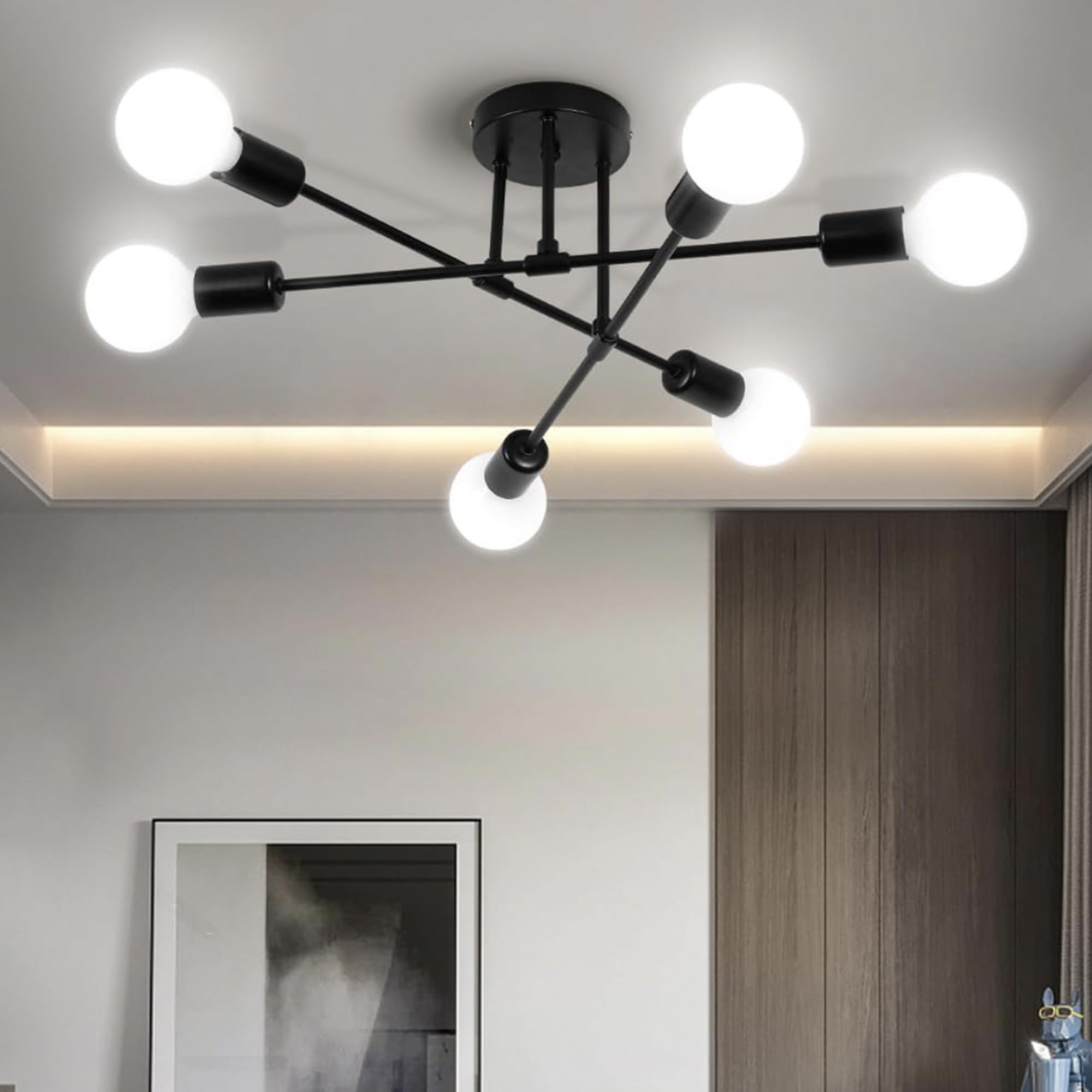 YHTlaeh Ceiling Lamp Industrial Shape DIY Ceiling Lamp E27 Modern Vintage Iron Ceiling Lamp for Bedroom Living Room Kitchen Corridor (Black, 6T)