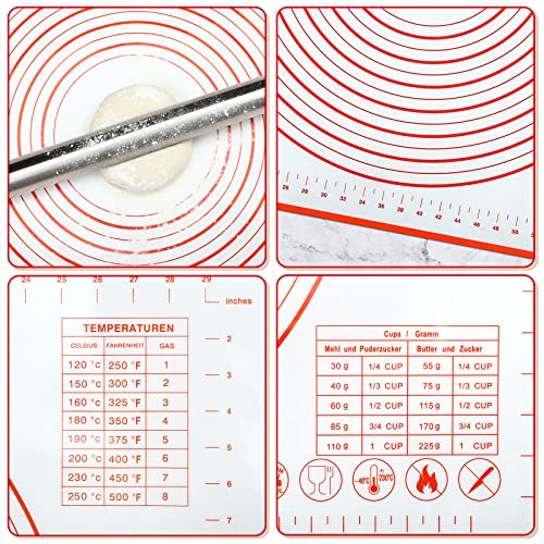 Bäcker & Lecker Silikonmatte Backmatte Groß 80 x 60CM Antihafte Rutschfeste Backunterlage Teigmatte mit Messung für Fondant Gebäck Pizza, BPA Frei (Orange)