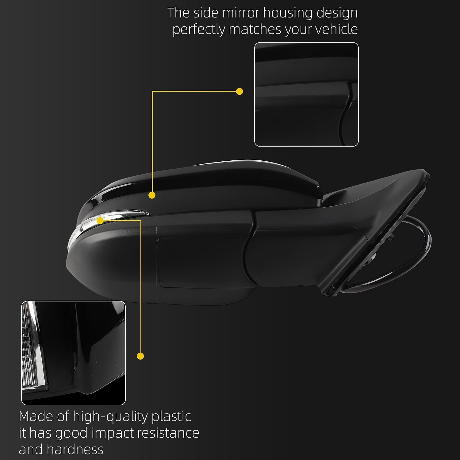 Dasbecan Right Passenger Side Mirror Black Compatible with 2014-2019 Toyota Highlander Heated Manual Fold Power Glass w/Turn Signal Blind Spot Detection# 87910-0E282 TO1321361 (7Pins)