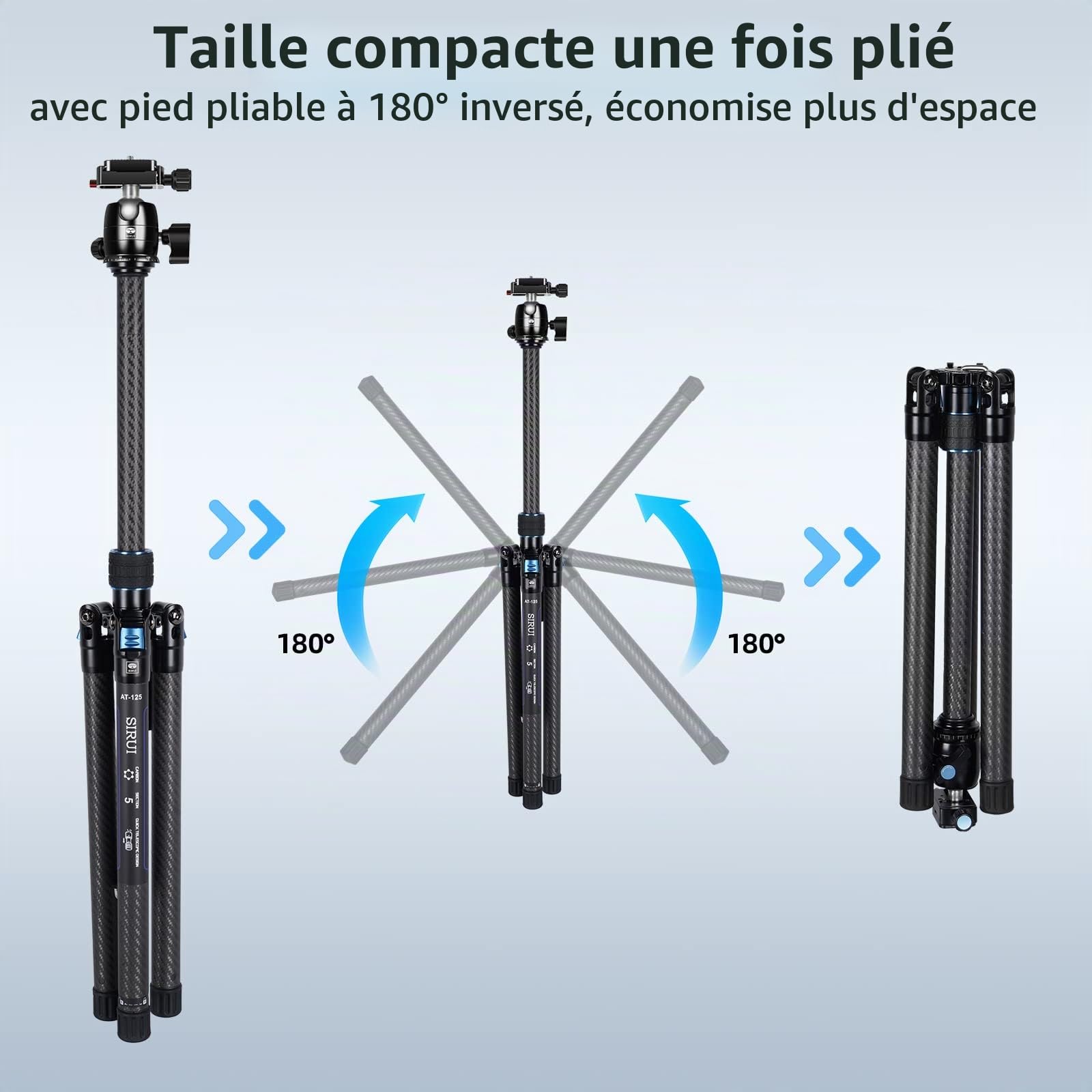 SIRUI Trépied en Fibre de Carbone avec Rotule Panoramique B-00K, 59.8'' Trépied de Voyage Compact, Jambes Pliables à l'envers à Déclenchement Rapide, Colonne Centrale Réversible, Charge Max 22lbs.