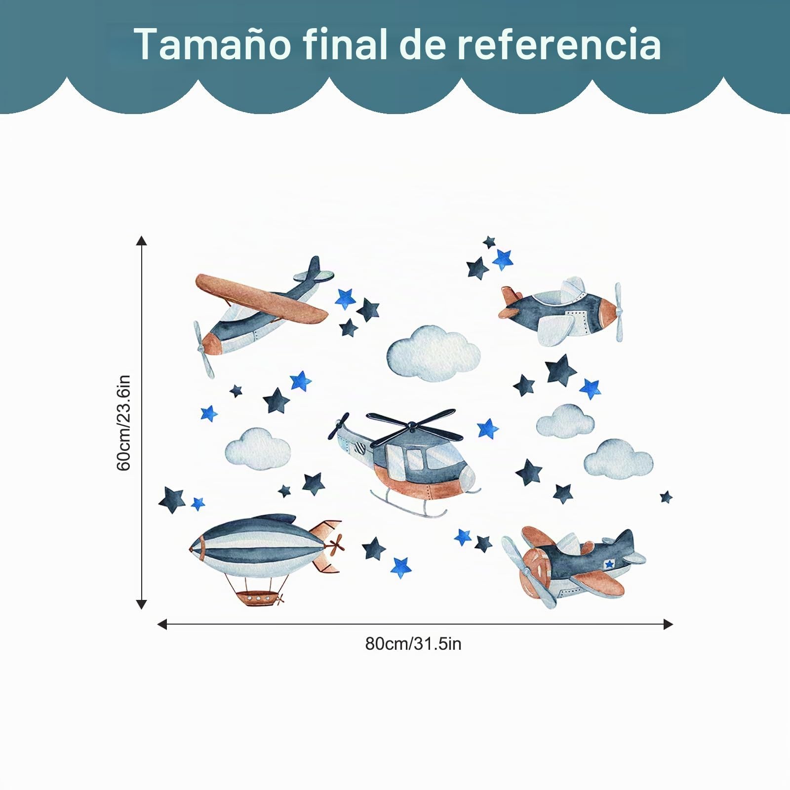 Tanlaby Naves Espaciales Aviones Vinilo Pared Nubes Azules Estrellas Pegatinas
