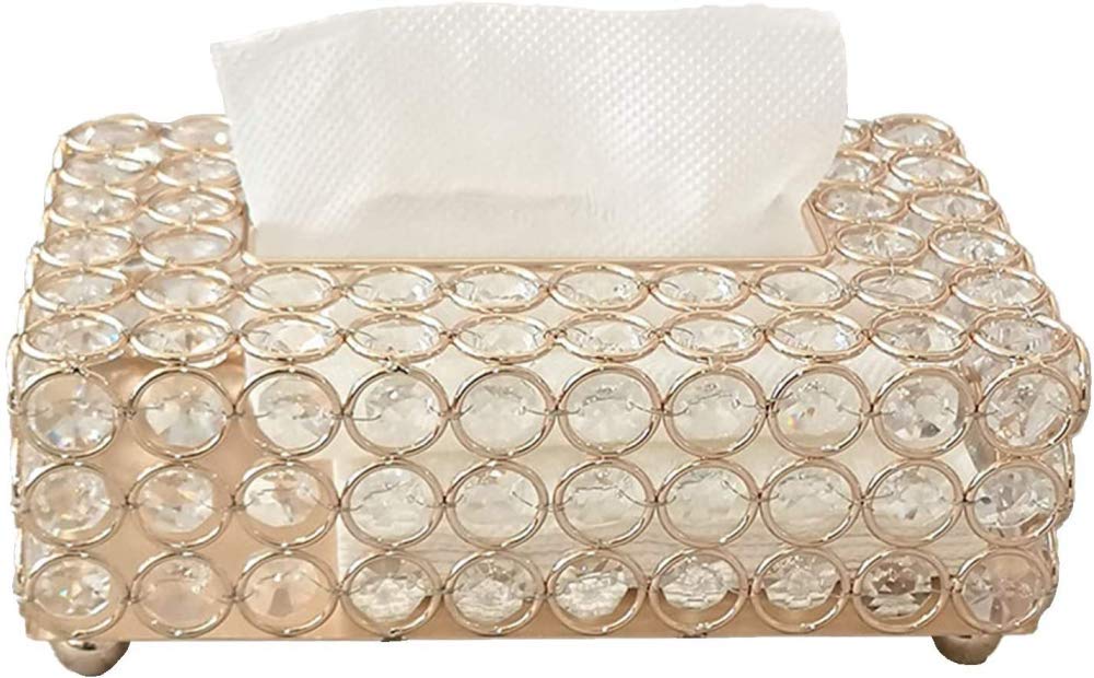 Cnfhfry Gold Tissues Box， Rectangular Crystal Tissue Box, Elegant Napkin Case, Dispenser For Home Office Decor(Gold)