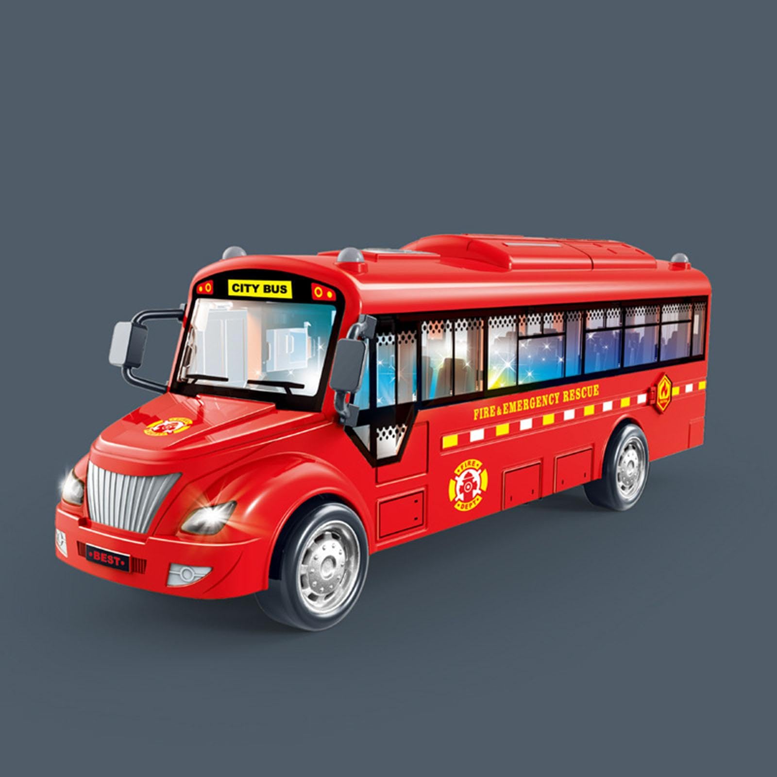 City Bus Spielzeug Bus Spielzeug Auto Modell mit Realistischen Geräuschen Offene Türen Und Lichtfunktionen für Kinder für Klassenzimmerpreise Partyges, Feuer Notfall