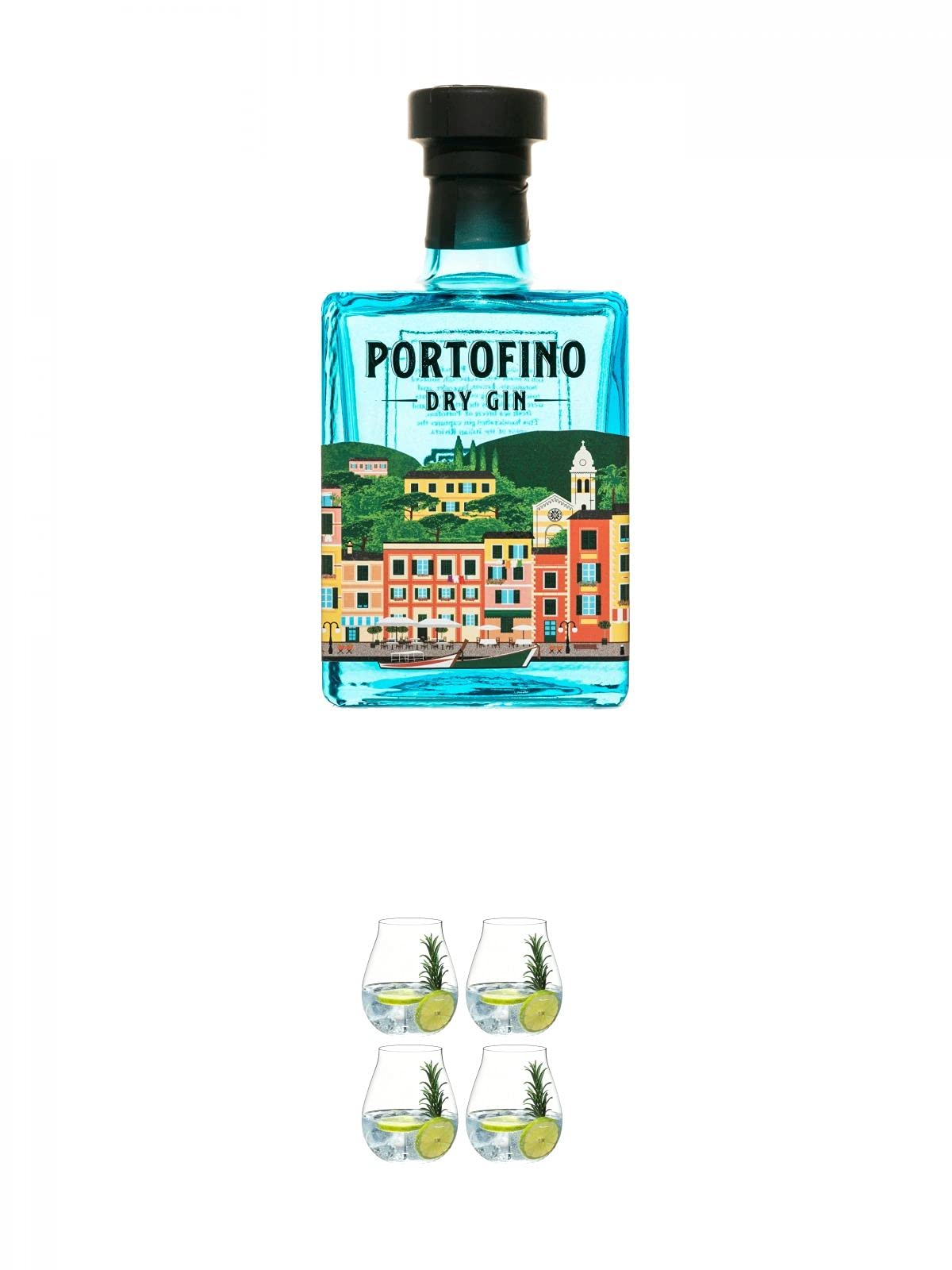 Portofino Italien Gin 0,5 Liter + Gin Tonic Glas - 5414/67 4er Set