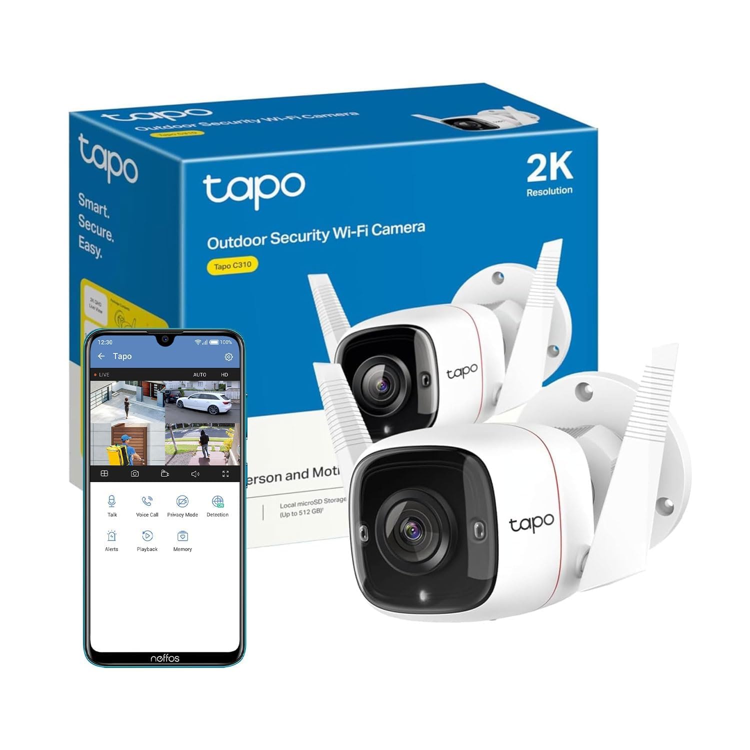 Tapo C310 2K 3MP Wireless & Wired Security Camera Outdoor, Motion Detection, IP66, Built-in Siren, 2-Way Audio, Night Vision, Cloud and Local Storage, Works With Alexa and Google, No Monthly Fee