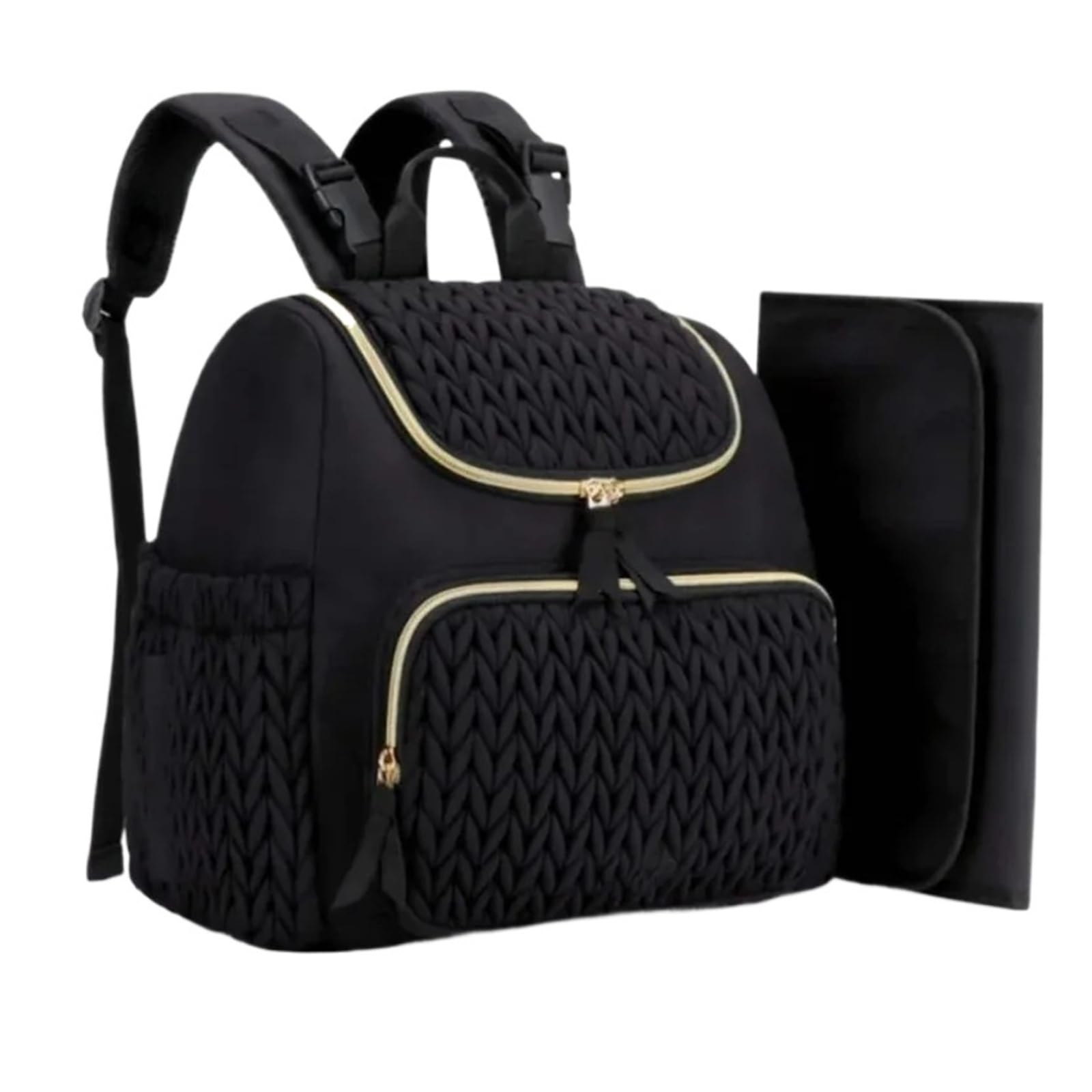 Wickeltasche für den Außenbereich, Kinderwagen-Organizer mit Wickelunterlage, Rucksack mit großer Kapazität, isolierte Tasche, Schwarz, One Size, Einheitsstil