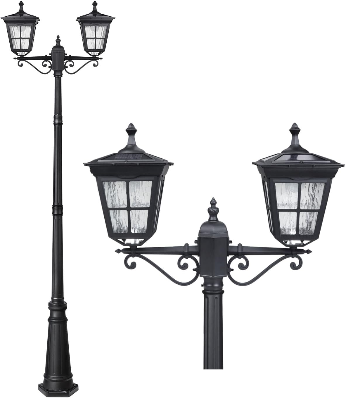 Kemeco Solar Lamp Post Light, ST4311AB1-2 Dusk to Dawn Outdoor Bright Street Post Light for Yard Garden Patio Walkway Driveway Landscape Decor (Double-Head)