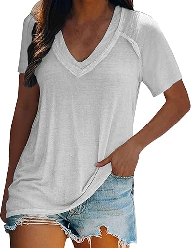 Miniatura 1 de Shirts for Women T Shirts Summer V Neck V Neck Short Sleeve Tee Shirt Casual Loose Cute Printed Dressy Tunic Top