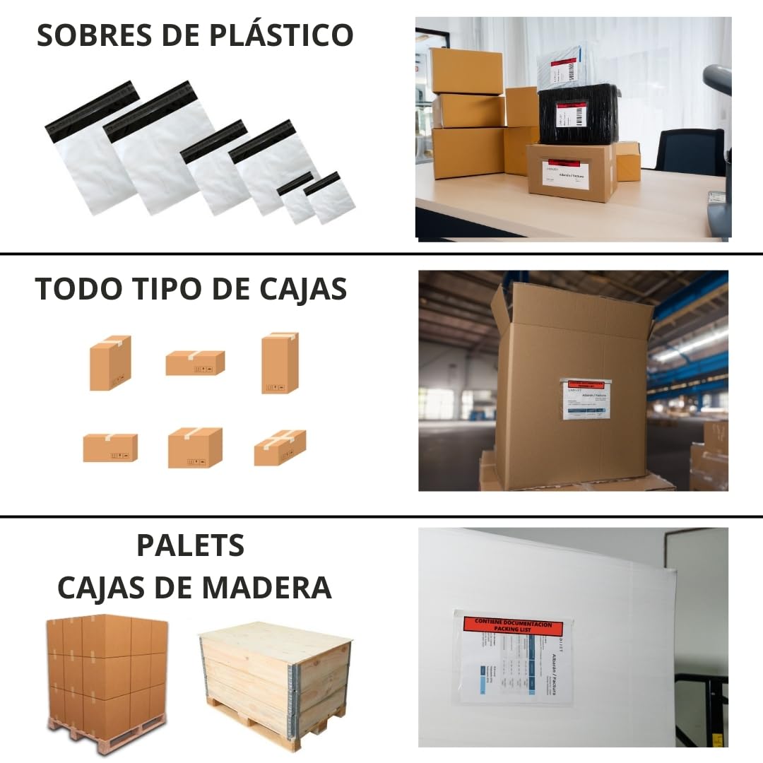 Sobres Portadocumentos Adhesivos - Docufix Packing List - A6 A5 A4 DL - Sobre Contiene Documentación Albarán/factura - Sobre Transparente Plástico para albaranes - LADIJET (100, A6 | 165 X 122 mm)