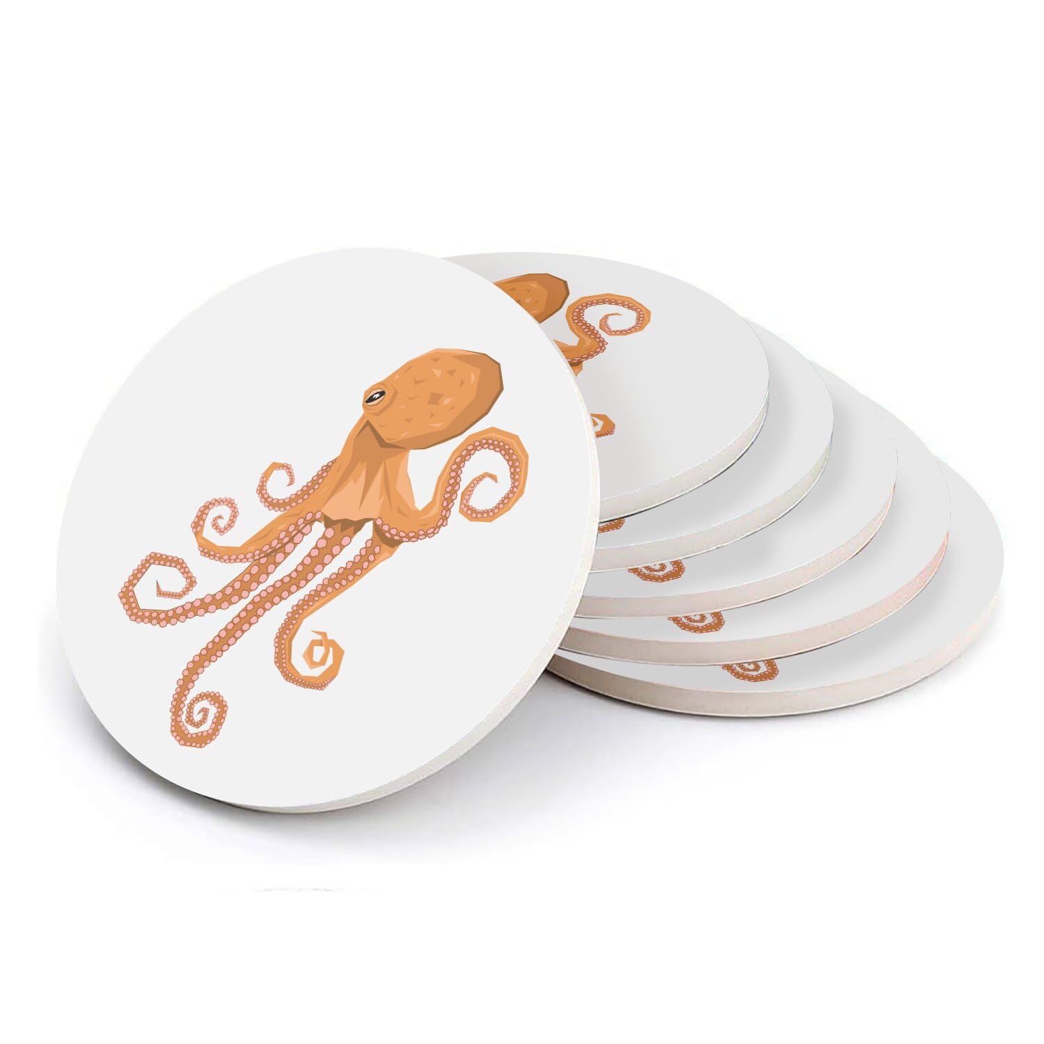 Sous-verre rond en céramique pieuvre orange lot de 6 dessous de verre mer