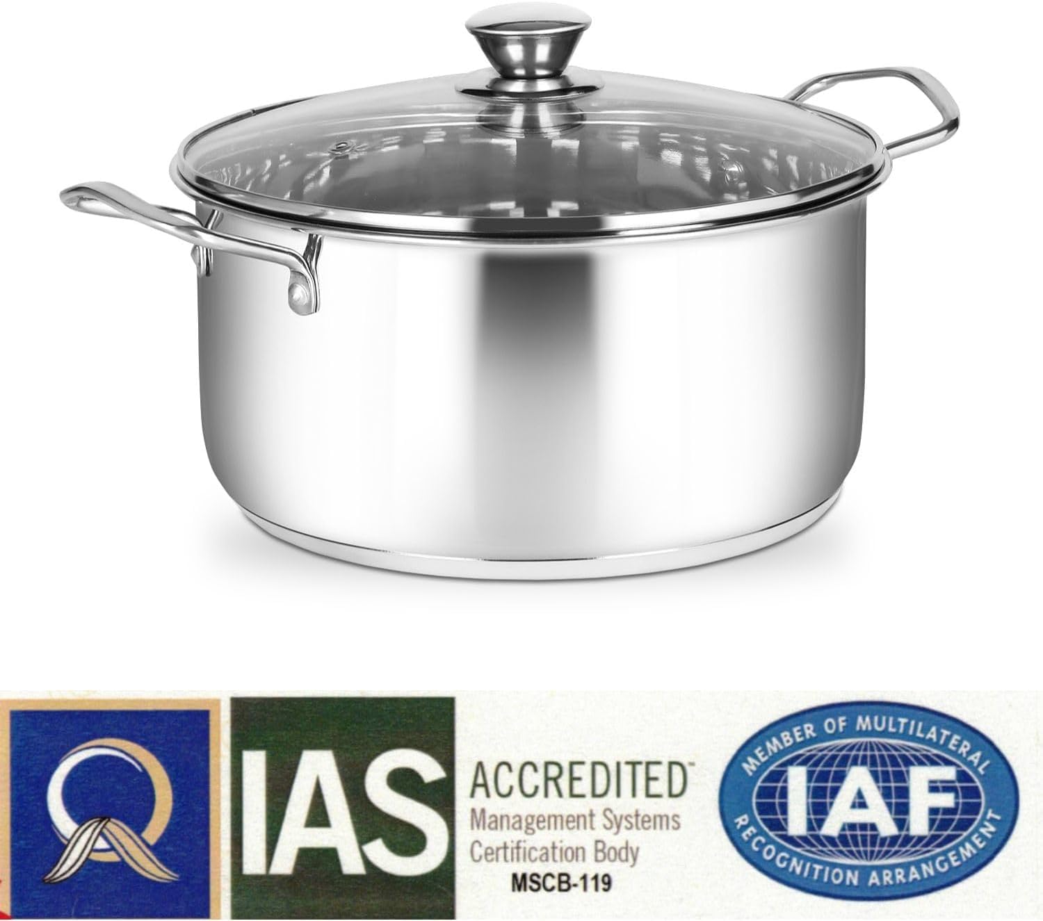 Penguin Home - Professional Induction-Safe Stainless Steel Casserole Pot with Lid - Sturdy Steel Handles, 24 x 12 cm/5 Litre