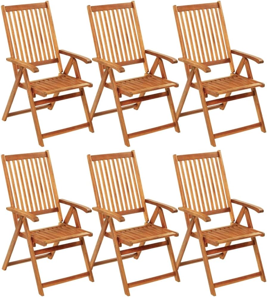 vidaXL 6X Solid Acacia Wood Folding Patio Chairs with Cushions Garden Outdoor Foldable Dining Wooden Balcony Dinner Reclining Easy Storage