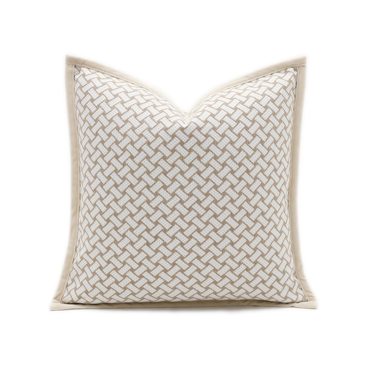 18x18'' Inches Throw Pillow Cushion Cover - Grid Pattern Chenille Jacquard Embroidery Luxury Modern Style Couch Sofa Pillow for Living Room Bedroom