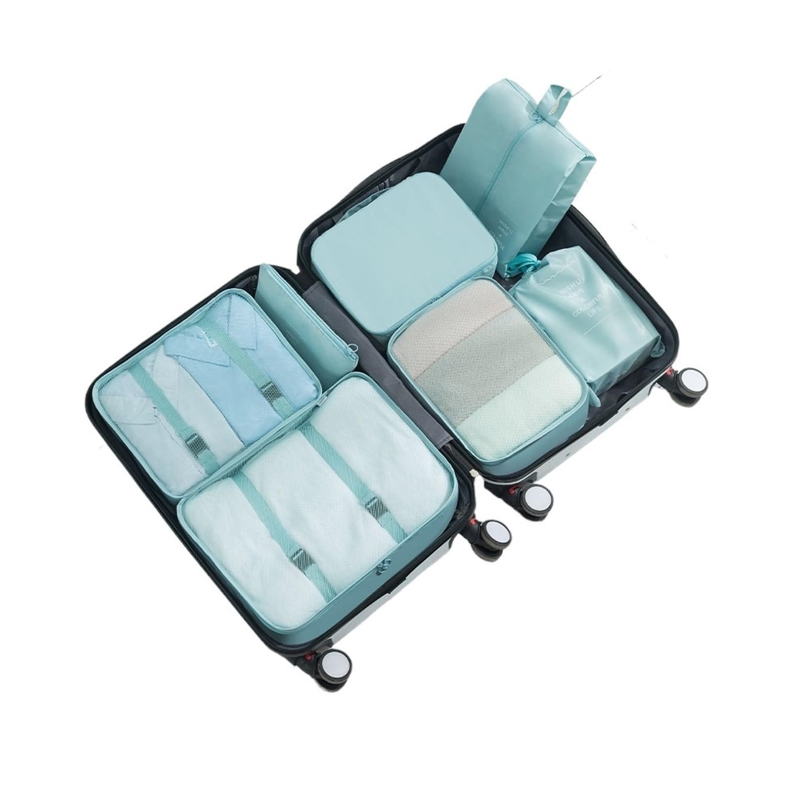 7-piece Set Travel Bag Organizer Clothes Luggage Blanket Shoes Organizers Suitcase Pouch Packing Cubes for Suitcases(Blue)