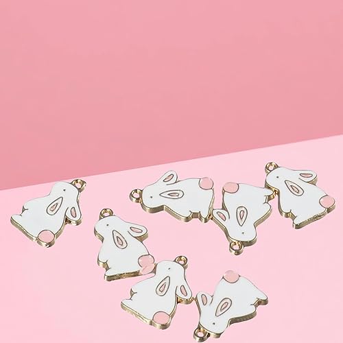 Miniatura 2 de 20 dijes de conejo esmaltados de aleación, lindos dijes de conejo de dibujos animados para hacer joyas, aretes, collares, bricolaje, Metal, No es