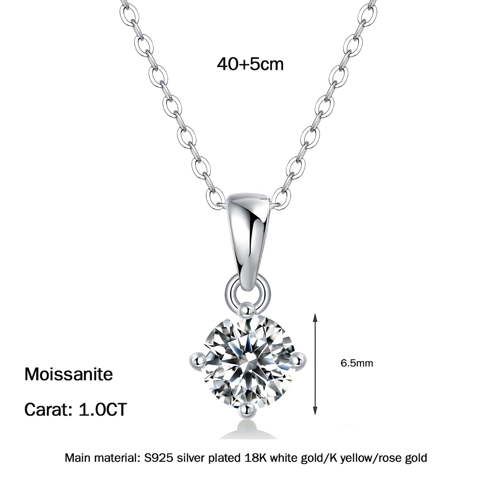 Naszyjnik Wisiorku 1-5Ct Moissanite Dla Kobiet, 925 Srebrny Srebrny 14-Karatowy Biały Złoto Biżuteria Modowa Na Wesele Urodziny