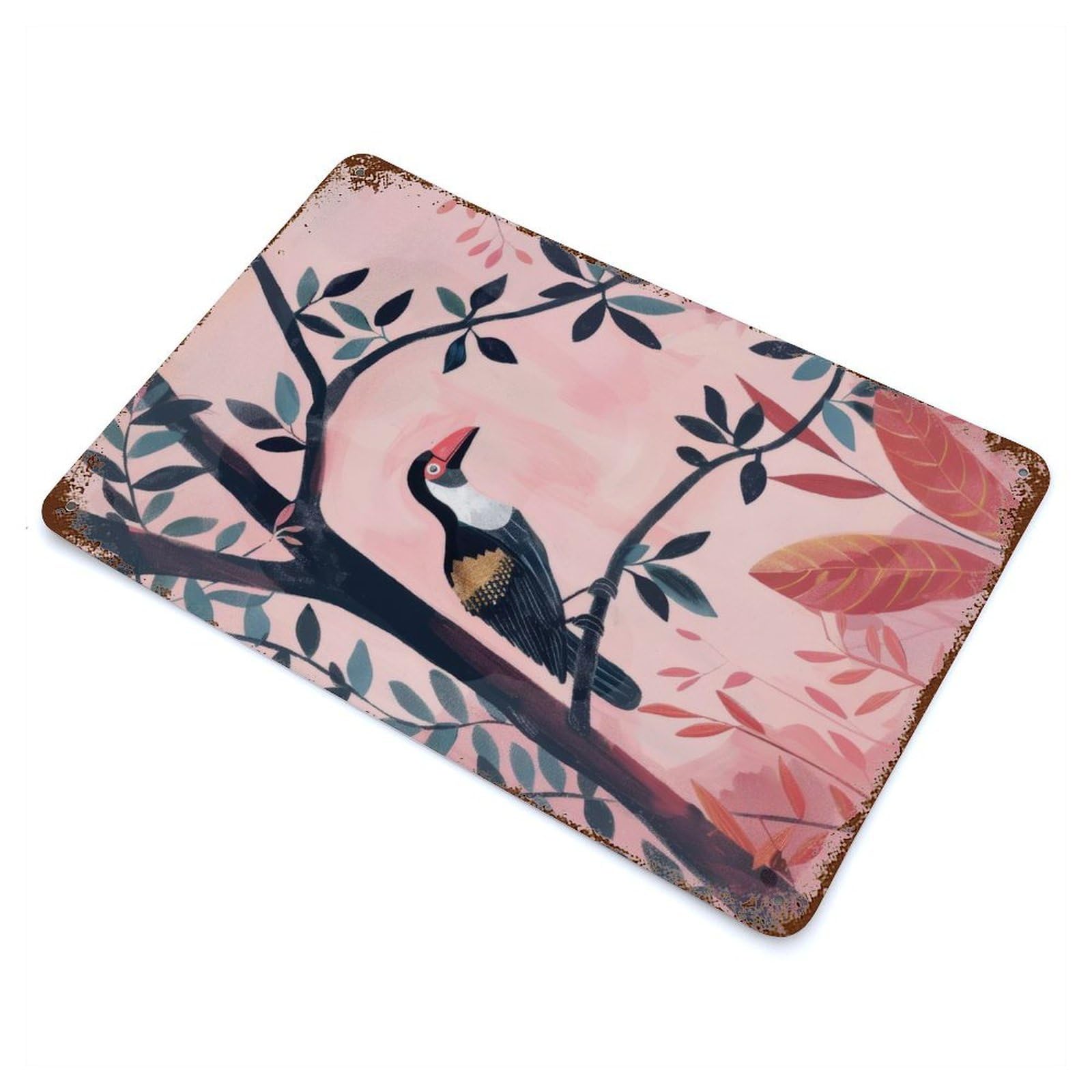 Garage Style Bird on Branch Rusty Metal Tin Sign 11.8"x7.9", Farmhouse Wall Decor for Bar And Workshop