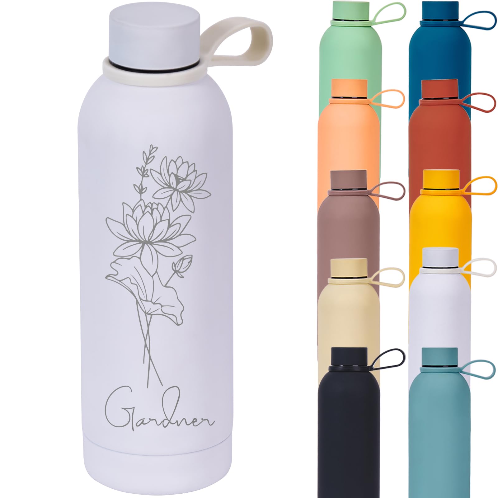 Personalized Water Bottle - 17oz Stainless Steel Water Bottle with Name,Double Wall Vacuum Bottle with Handle,Women Men School Cycling Gym Sports,