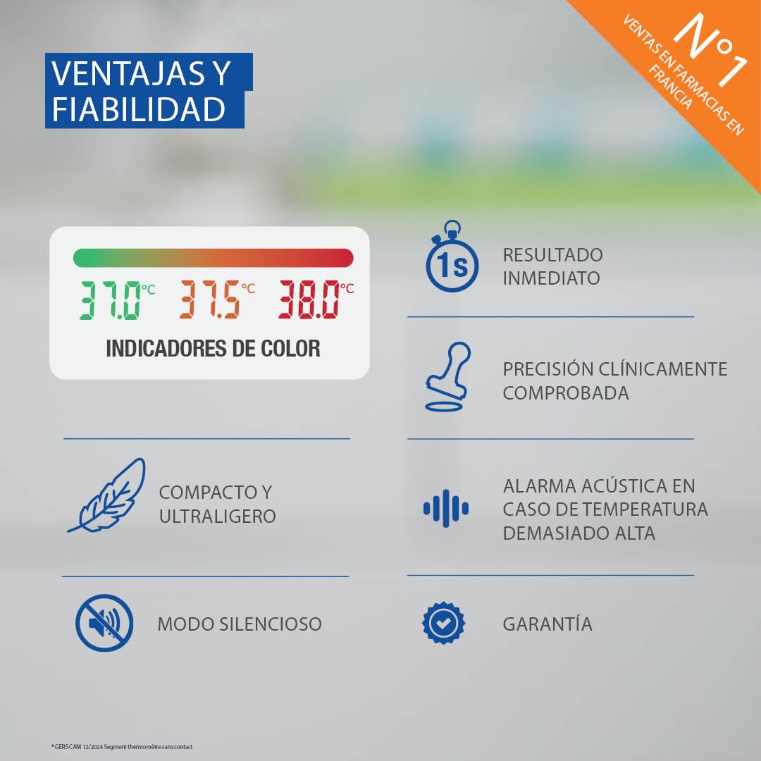 BIOSYNEX - THERMOFLASH Premium - Termómetro Frontal Sin Contacto para Bebés, Niños y Adultos - Termómetro Infrarrojo Médico - Temperatura Corporal, Ambiental, de Superficies (Baño, Biberón...)