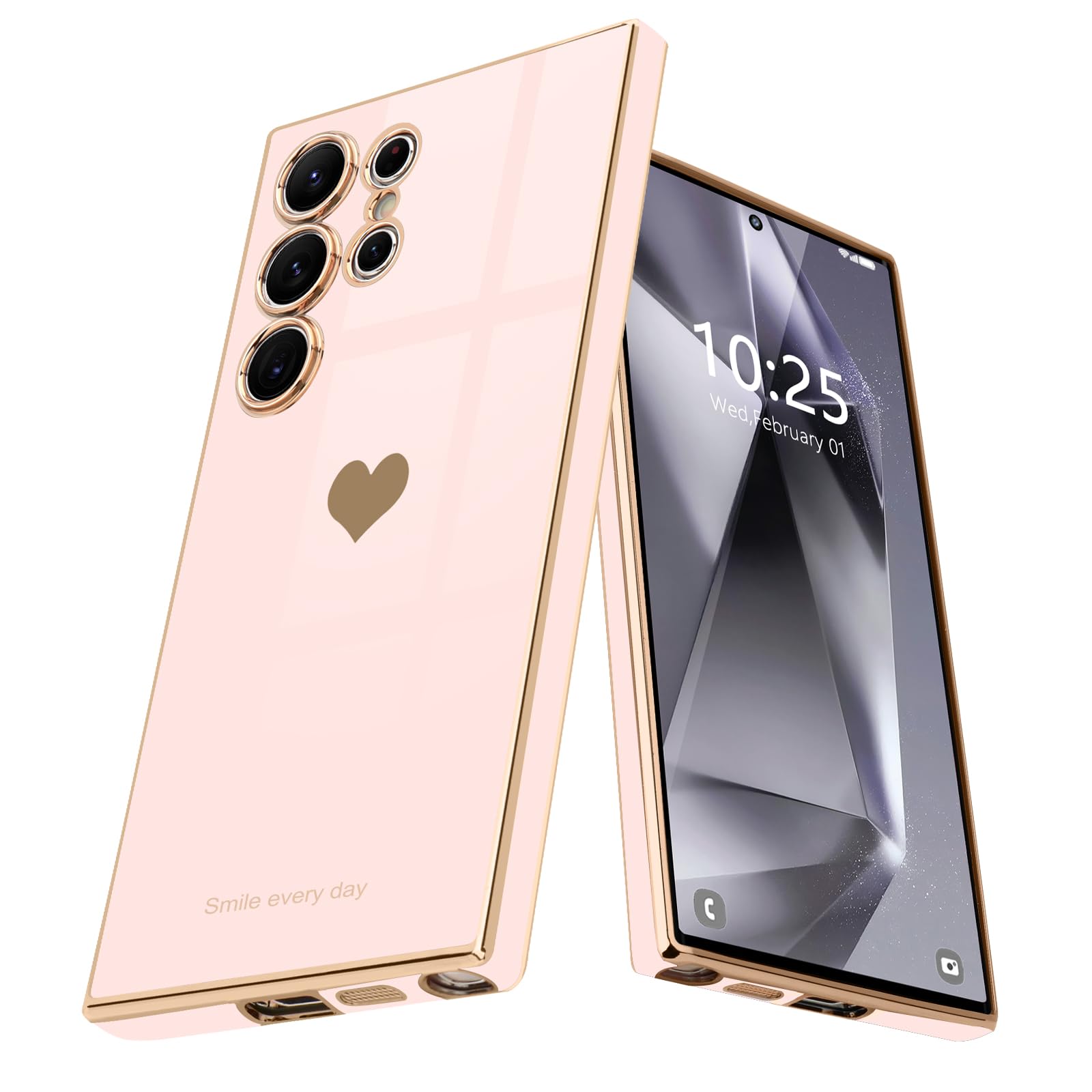 Teageo Kompatibel mit Samsung Galaxy S23 Hülle, Süße Herzmuster Mädchen Handyhülle Luxuriös Galvanisierte Glitzer Weich TPU Kameraschutz Kratzfest Stoßfest Schutzhülle für Galaxy S23 Schutzhülle