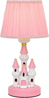 Ecliptix Kids Table Lamp, Adorable 14 Inch Castle Style Kids Desk Lamp, Pink Bedside Lamp Ideal for Girls Bedroom Decor, Includes LED Bulb(Pink Pleated Fabric Lampshade)