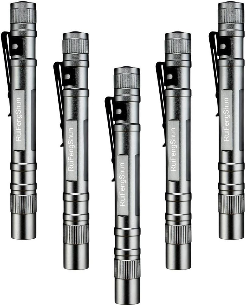 [5-Pack] LED Penlight, RuiFengShun Ultra Bright Tactical Medical Flashlight Pocket Size Work Pen Light for Police, Nurses, Doctors, Searching, AAA Battery(Not Included)