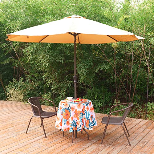 Eternal Beauty 152cm Round Orange Flower Indoor Outdoor Splashproof Tablecloth with Umbrella Hole and Zipper for Patio Garden Party and BBQ (60") - Image 3