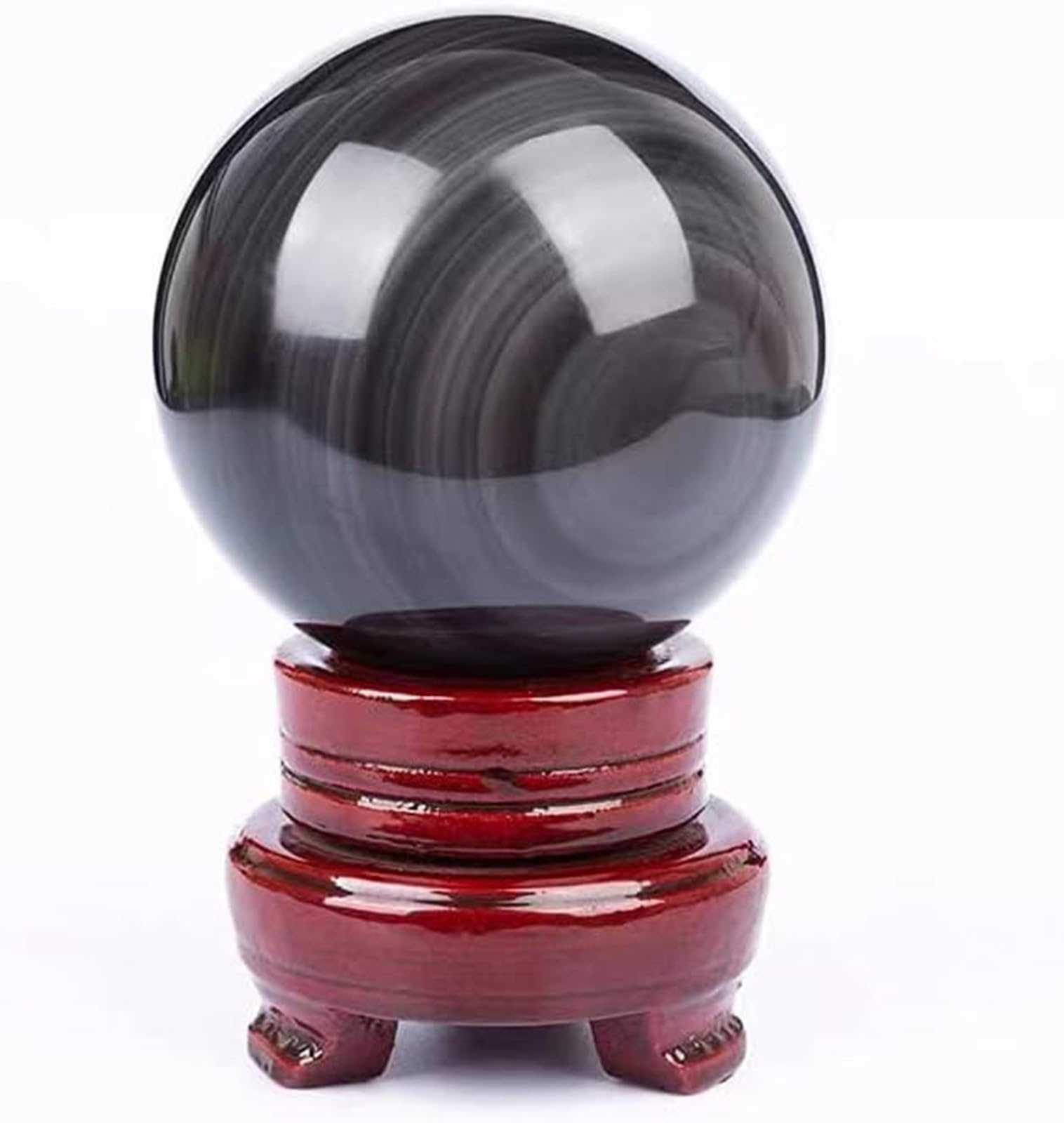 BJXKHFPIV Black Obsidian Crystal Sphere Ball with Rainbow Eye,Feng Shui Ball with Wood Stand Sculpture Figurine for Home Decor Divination Photography,11cm/4.33in