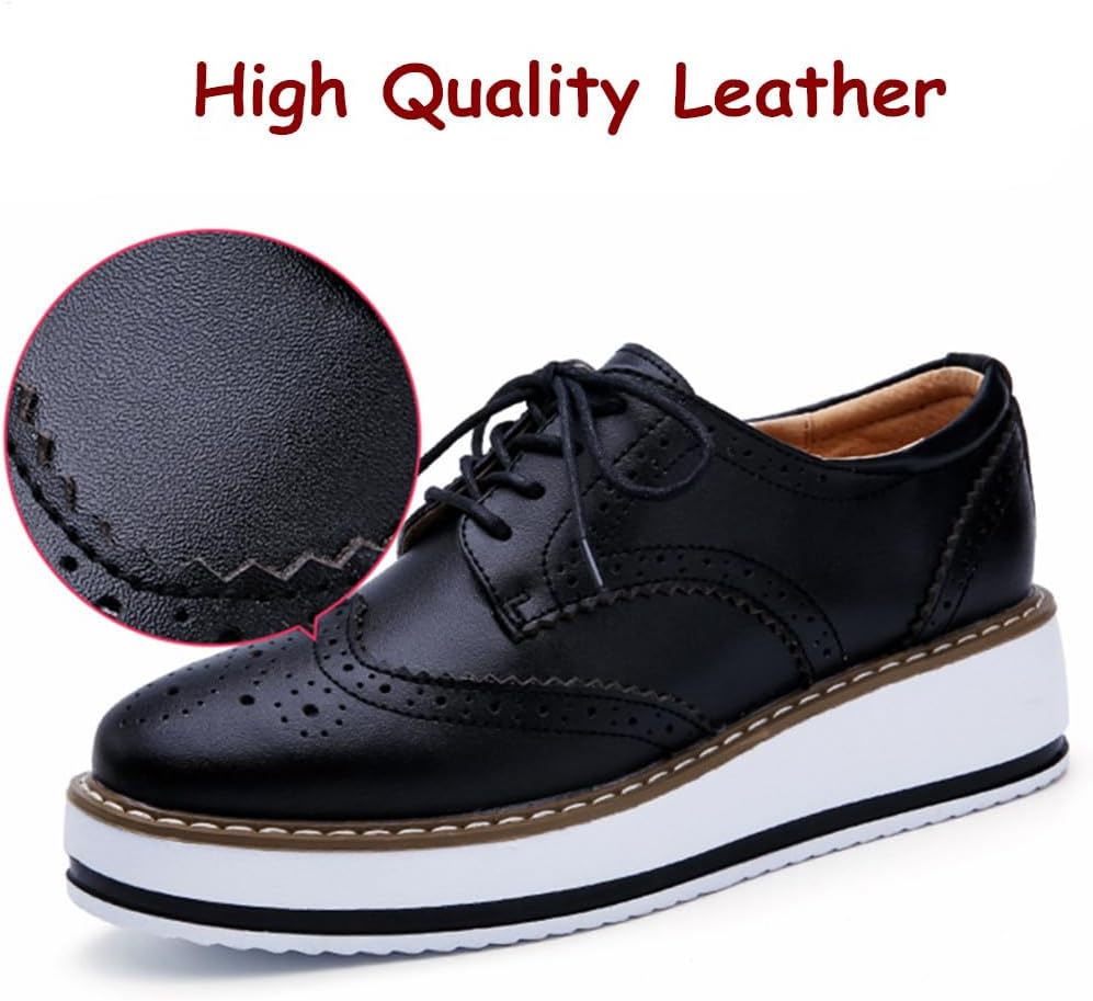 DADAWEN Women's Platform Lace-Up Wingtips Square Toe Oxfords Shoe