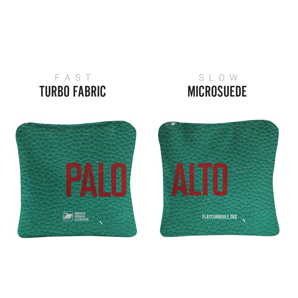 ACA Synergy Pro Dual Sided Cornhole Bags | Palo Alto Green Design | Set of (4) All-Weather Resin Filled Stick & Slide Corn Hole Bags