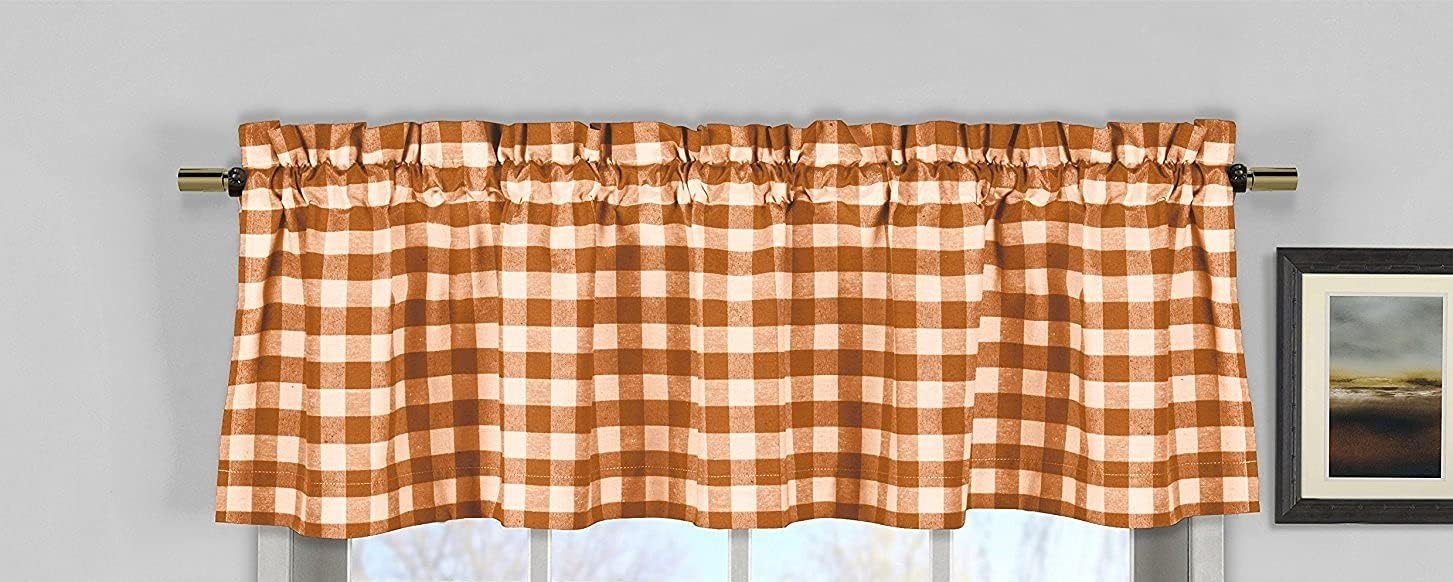 lovemyfabric Poly Cotton Gingham Checkered Plaid Design Kitchen Curtain Valance Window Treatment-Orange