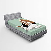 Vista 99 de Ambesonne Sábana bajera tropical, hojas de palmera diversificadas con filodendro de hojas divididas, funda de cama con bolsillo profundo elástico