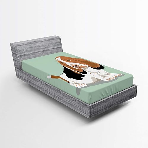 Miniatura 99 de Ambesonne Sábana bajera tropical, hojas de palmera diversificadas con filodendro de hojas divididas, funda de cama con bolsillo profundo elástico