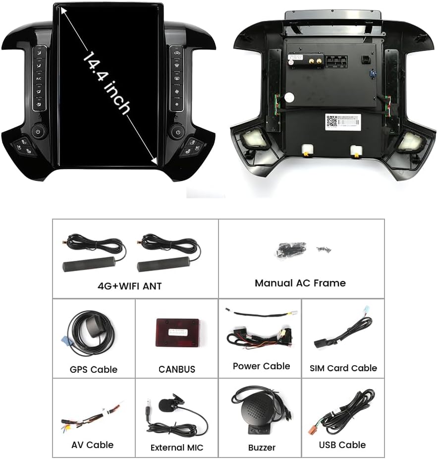 Package contents of ZWNAV car radio including cables, antennas, and main unit.