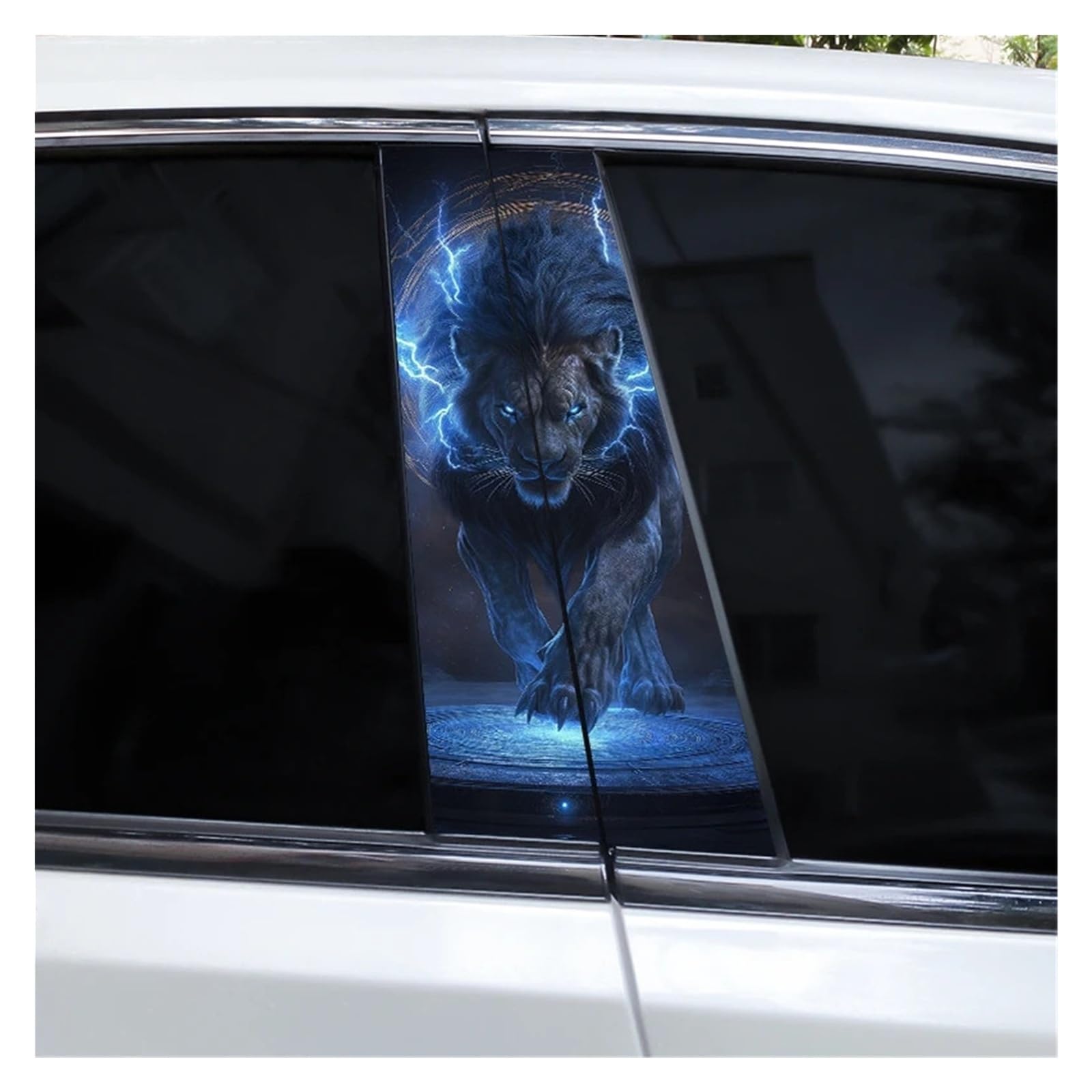 Car Side Decals 2pcs Lion Tiger Flame Animal Car Center Pillar Stickers Sunscreen and Waterproof B-Pillar Decal(Style B)