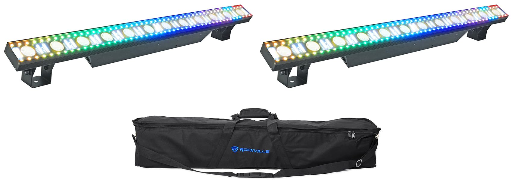 Rockville Bundle: 2 Rockville Pixel Hybrid Bar Battery Light Strips Linear Wash/Strobe/Blinder+Bag (3 Items)