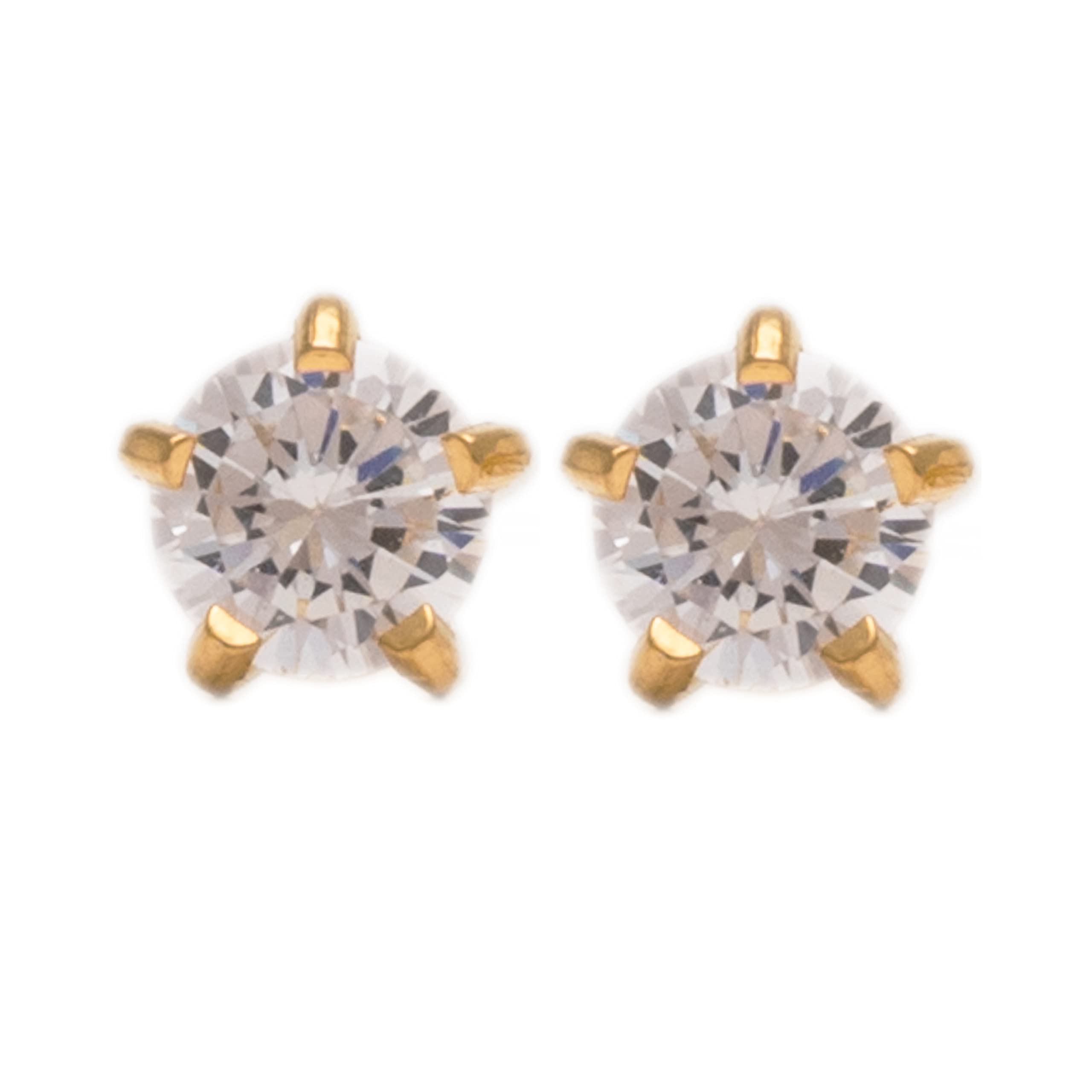 3MM Cubic Zirconia 24K Pure Gold Plated Ear Studs | Hypoallergenic | Ideal for every day wear
