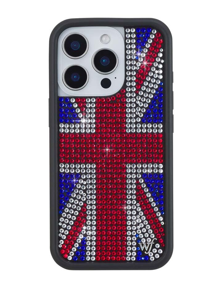 Image of Wildflower Cases - iPhone 16 Pro Compatible - Rhinestone Union Jack | Impact-Certified 6.5 ft Drop Protection Case, Raised Protective Bumper, Cute Aesthetic Design, Women-Owned Small Business