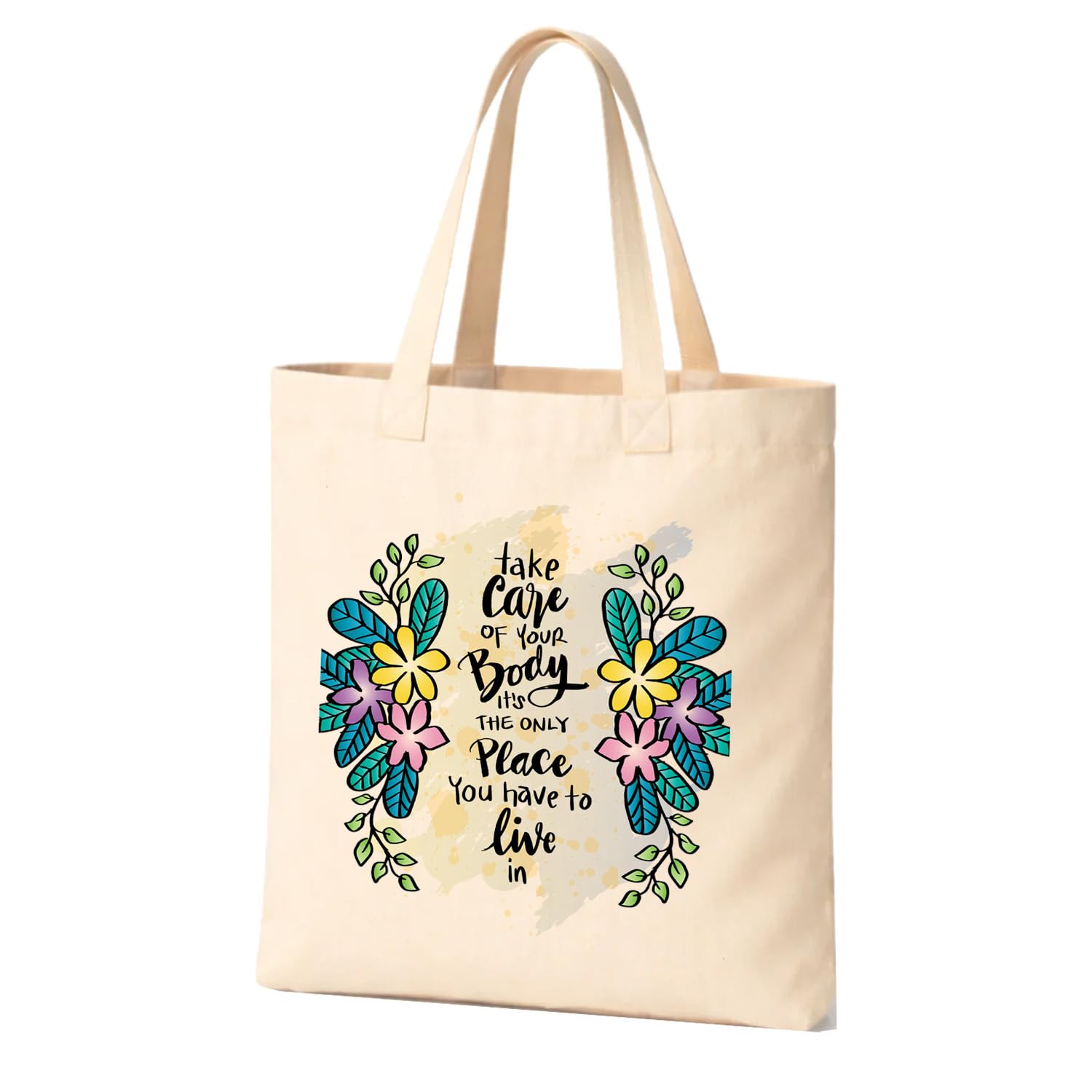 Floral tote bag with a funny, motivational quote for women, girls, and teens Perfect for everyday use and style, Size 14 x 16in, Cotton Canvas, No Closure, Shoulder Strap-image-18