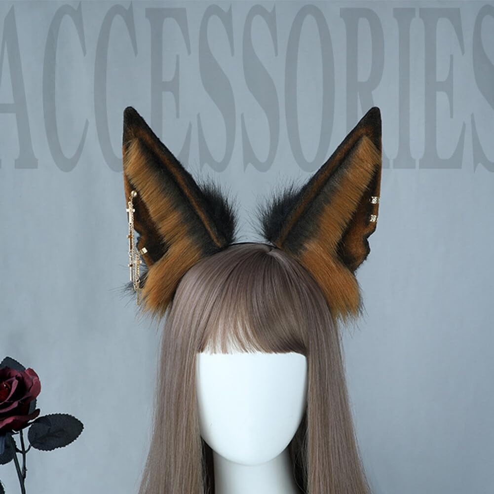 Anubis Wolf Headband B-Style Handcrafted Plush In-Stock Prop Realistic Ear Headwear Fresh and Hair Accessory (Type 3)