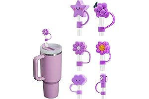 6Pcs Silicone Stanley Straw Covers Cap for Stanley Cup (10mm Purple)