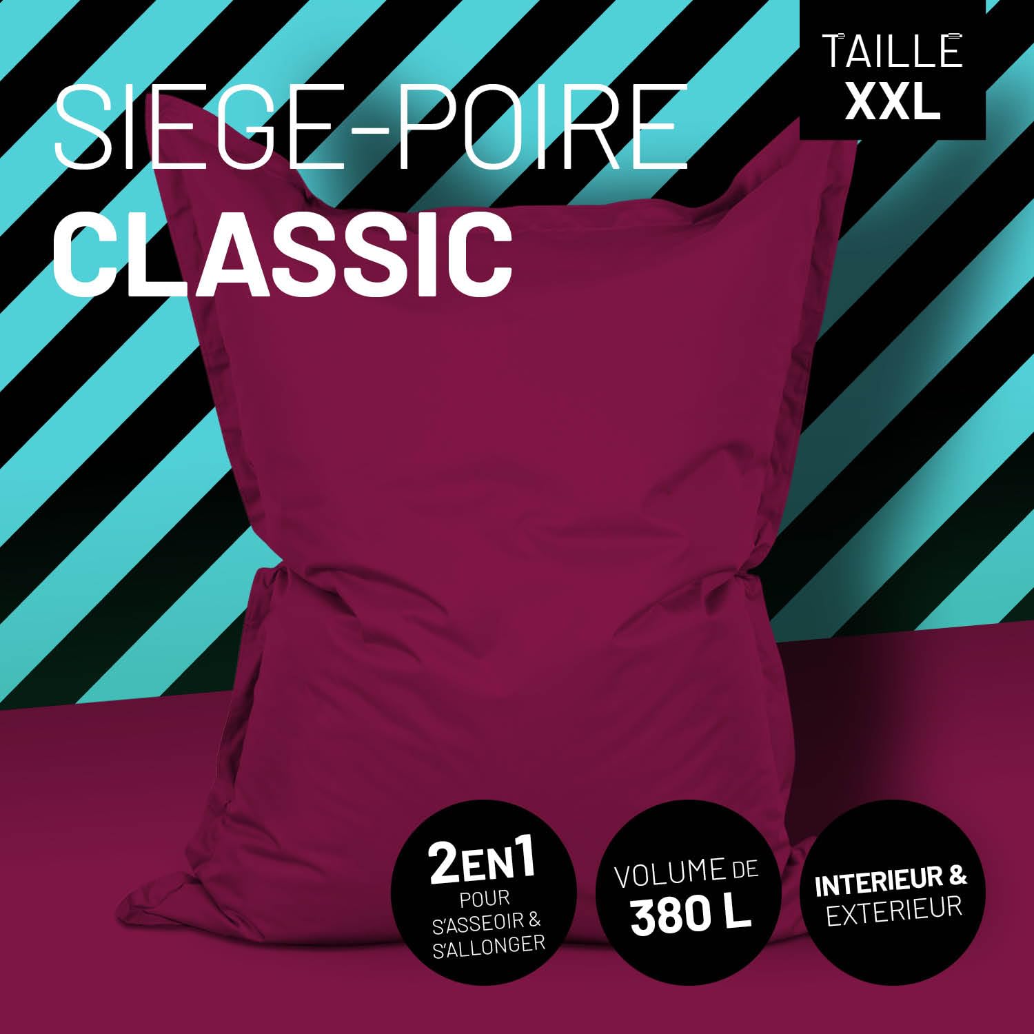 Lumaland Pouf géant XXL 140 x 180 cm Coussin de couchage imperméable avec perles EPS Bean Bag housse lavable Vin rouge