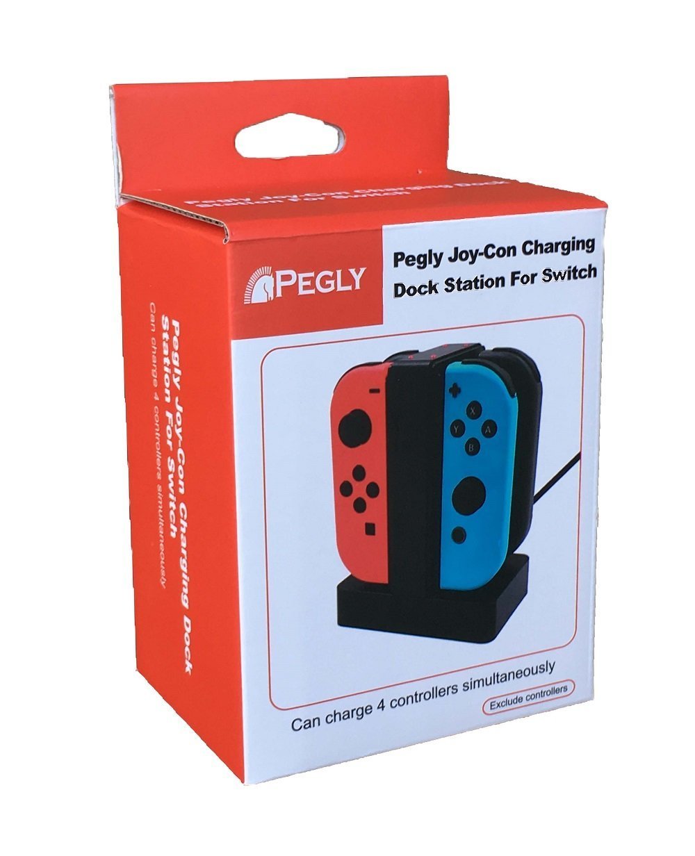 Pegly Joy-Con Charger With LED Indication 4 in 1 For Nintendo Switch, Joy- Con USB Charger RED Edition