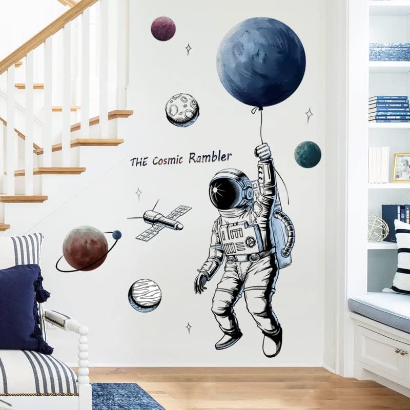 Miniatura 4 de Calcomanías de pared de astronauta para dormitorio, como decoración de pared para sala de estar, calcomanías extraíbles para decoración de paredes