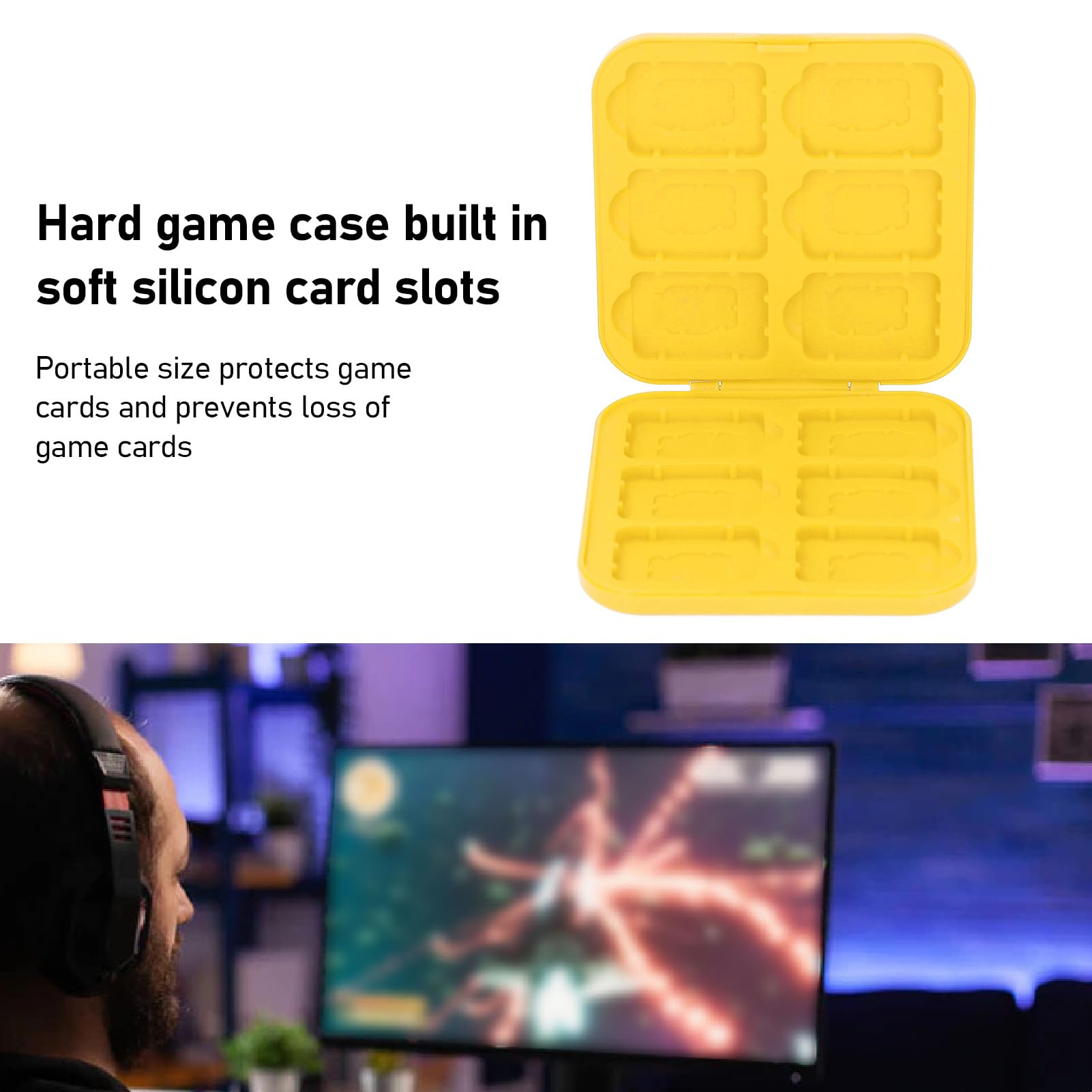 EBTOOLS Game Card Case for 12, 12 in 1 Silicon Game Card Holder with 12 Game Card Slots, Portable Game Memory Card Storage (Yellow)