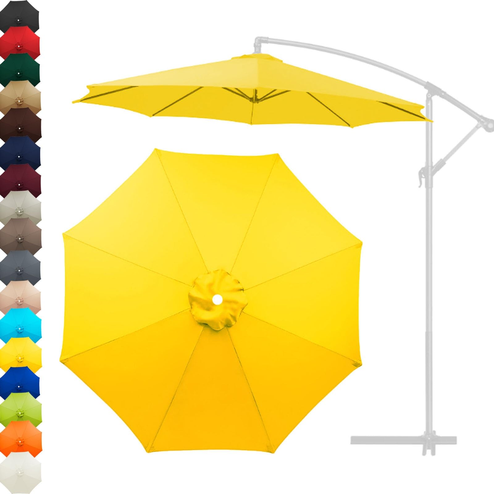 Telo Di Ricambio per Ombrellone Da Giardino, Telo Di Ricambio per Ombrellone Da 2m 2.3m 2.5m 2.7m 3.0m, Telo Di Ricambio in Poliestere per Ombrellone a 6 Stecche/8 Stecche(Yellow,270cm/8.5ft-8ribs)