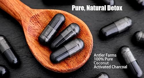 Miniatura 2 de Antler Farms - Carbón activado de coco orgánico 100% puro, 180 cápsulas de 260 mg - Cosechado silvestre, cáscara de coco virgen, grado alimenticio