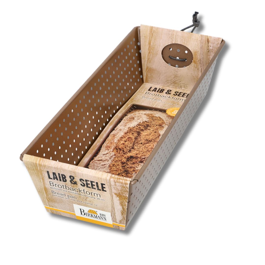 Birkmann Laib & Seele Brotbackform perforiert, Kastenform für Brot und Kuchen, gelochte Königskuchenform aus Karbonstahl mit Antihaftbeschichtung für knusprige Kruste, Bronzefarben | 30 cm